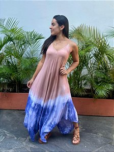 Vestido Pontas Azul/Bege