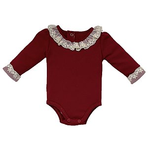 Body manga longa renda tule bebê algodão egípcio