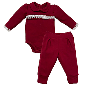 Conjunto body renda e culote pregas bebê algodão egípcio