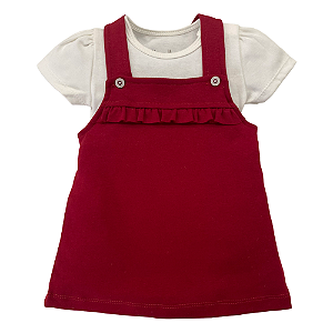 Vestido jardineira com body bebê algodão egípcio