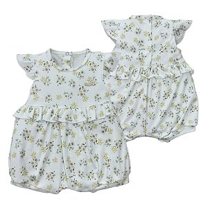 Macacão curto estampado babados bebê em algodão egípcio