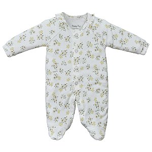 Macacão longo estampado botões bebê algodão egípcio