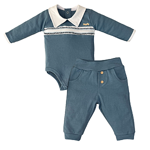 Conjunto body picot com calça bebê em algodão egípcio