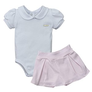 Conjunto body com shorts saia bebê algodão egípcio