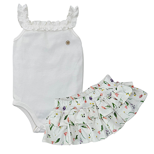 Conjunto body alcinha com shorts saia bebê algodão egípcio