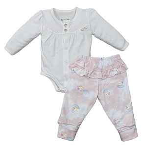 Conjunto body com calça babado bebê algodão egípcio