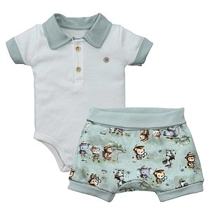 Conjunto body gola com shorts bebê algodão egípcio