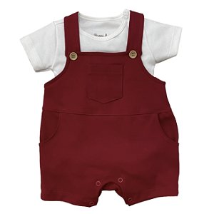 Jardineira bolso com body bebê algodão egípcio