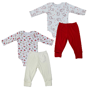 Conjunto body longo com calça neutro bebê em suedine