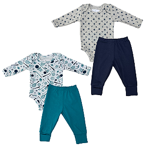 Conjunto body longo com calça masculino bebê em suedine