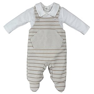 Macacão jardineira longa tricot com body algodão egípcio bebê