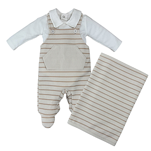 Saída maternidade jardineira tricot com body algodão egípcio bebê
