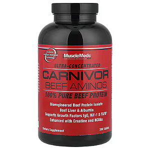 MuscleMeds, Carnivor Beef Aminos, 100% Proteína Pura de Carne Bovina, 300 Comprimidos