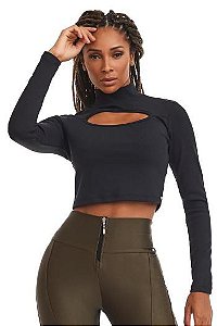 CROPPED MANGA LONGA POSH - Preto
