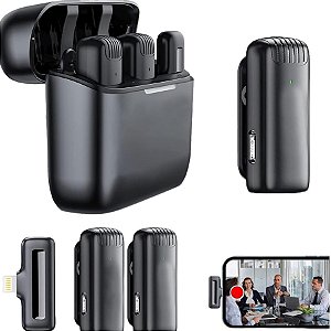 Microfone Lapela Celular Sem Fio Duplo iPhone Com Case