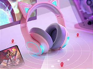 Headset gamer com orelhas, 36h de bateria, Bluetooth, Hi-Res, RGB personalizável