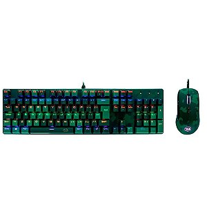 Kit Gamer Redragon S108 Dark Green – Teclado Mecânico, Rainbow, Switch Outemu Blue, ANSI + Mouse RGB Camuflado – S108