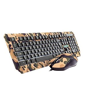 Kit Gamer Warrior Kyler - Teclado, LED Branco, ABNT2 + Mouse, LED, Army - TC249