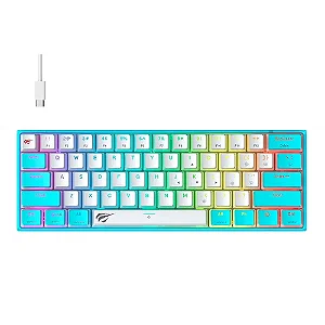 Teclado Mecânico Gamer Havit KB877L, RGB, USB, Branco e Azul