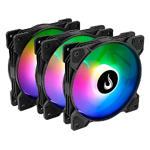 Kit com 3 Ventoinhas Rise Mode X, 120mm, Led ARGB, Preto - RM-XLD-02-ARGB