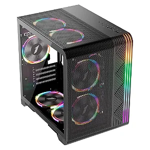 Gabinete Gamer 1STPLAYER VT5, Mid Tower, ATX, Lateral em Vidro Temperado, Sem Fan, Preto - VT5-BK