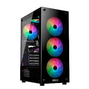 Gabinete Gamer Hyrax HGB210, Mid Tower, ATX, Lateral e Frontal em Vidro Temperado, 6x Fans ARGB, Preto - HGB210B-ARGB