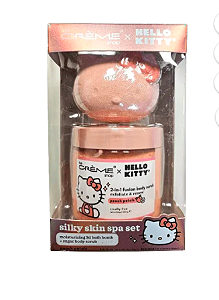 The Creme Shop Hello Kitty Conjunto de spa de pele sedosa – Bomba de banho e esfoliantes corporais - Peach Petals