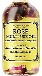Óleo de Rosa Multiuso para Rosto, Corpo e Cabelo - Mistura Orgânica de Damasco e Vitamina E - Corpo e Cabelo