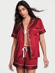 Pijama Victorias Secret - Curto de Cetim Vermelho com Bolinhas brancas