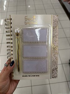 Kit Caderno + Caneta + Bloco adesivo Dourados