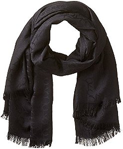 Lenço pashmina feminino Calvin Klein com logo, preto, tamanho único