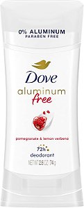 Dove Desodorante sem alumínio para mulheres, romã e limão verbena, proteção contra odor 72 horas, 73 g