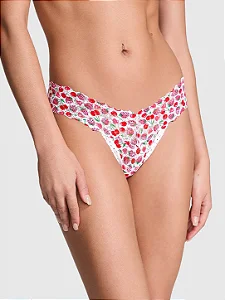 Calcinha Renda Lace Thong Panty PINK by Victória's Secret Morangos - Tamanho:G