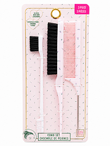 Kit de Escovas e Pente para Baby Hair e Coques – 3 Peças