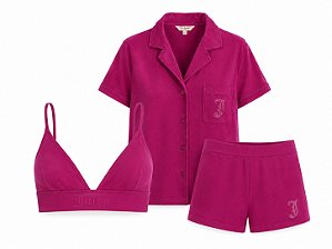 Conjunto Pijama Feminino Juicy Couture 3 Peças – Top, Camisa e Short