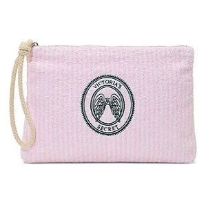 Necessaire Victória's Secret Grande Rosa listras com alça
