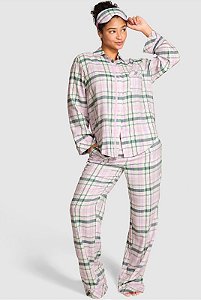 Conjunto de 3 peças: máscara de dormir e pijama longo de flanela Victória's Secret - Tam: GG