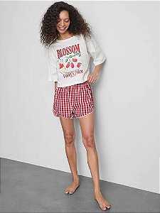Pijama Disney Curto Xadrez Ursinho Pooh - Tam: P
