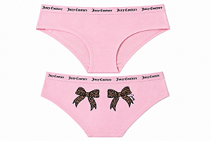 Calcinha Algodão com Costura Juicy Couture Rosa com Laço animal Print - Tam:GG