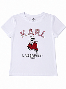 Camiseta Feminina Karl Lagerfeld Com Cristais Paris Choupette - Tam:M