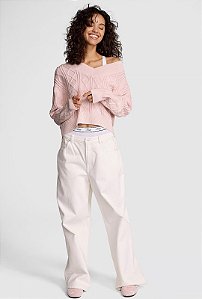 Suéter oversized de tricô e decote em V Victória's Secret - Tam:G
