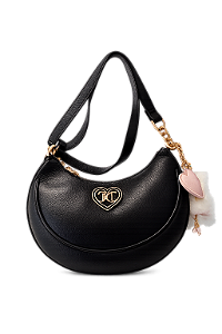 Bolsa Juicy Couture Hobo Meia-Lua Preta com Charm Coração