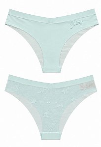 Calcinha Juicy Couture em Microfibra com Renda Floral Verde Menta Tam: P