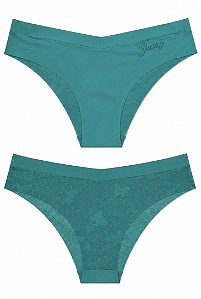 Calcinha Juicy Couture em Microfibra com Renda Floral Verde - Tam: P