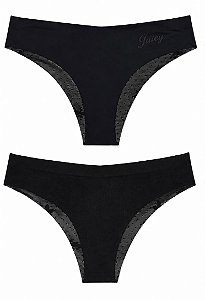 Calcinha Juicy Couture em Microfibra com Renda Floral Preta Tam: P