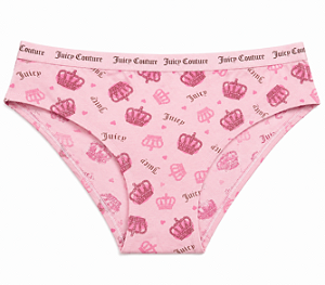 Calcinha Algodão com Costura Juicy Couture Rosa Coroas - Tam:G