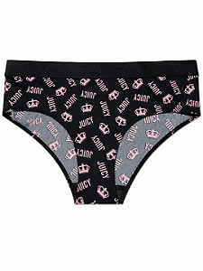 Calcinha Sem Costura Juicy Couture Preta Coroas Rosa - Tam:M