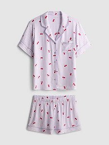 Pijama Lilás Boyfriend Short Cerejas - Tam:M