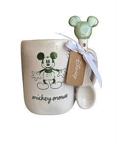 Caneca Disney Mickey & Minnie com Colher Decorativa Cerâmica - 600ml