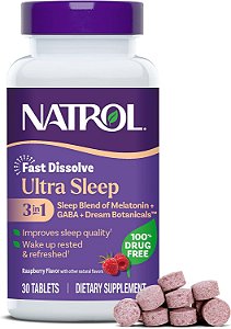 Natrol Ultra Sleep 3 em 1, Melatonina 5 mg, GABA, Extratos Botânicos, 30 Comprimidos
